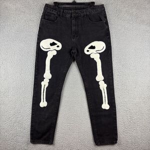 Unbranded Jeans Men's Size‎ 36 (Actual Size 33x28.5) Skeleton Embroidered Black